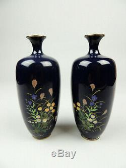 Antique Japanese Silver Wire Cloisonne vase pair