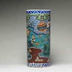 Antique Japanese Totai Shippo Brushpot Cloisonné on porcelain Japanese 19th C