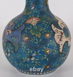 Antique Japanese Totai Shippo Vase Cloisonne on Porcelain Boy and Cow
