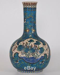 Antique Japanese Totai Shippo Vase Cloisonne on Porcelain Boy and Cow