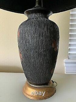Antique Japanese Tree Bark Cloisonne Lamp. Vase 12x6 lamp 22 Porceoain/Enamel