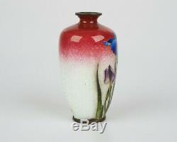 Antique Japanese Tsukamoto Hikokichi silver wire cloisonne iris vase