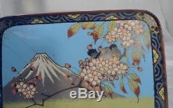 Antique Japanese Wireless Cloisonne Tray Mt Fuji Bird Prunus Ando As Is