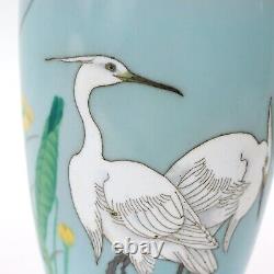 Antique Japanese Wireless & Wired Cloisonné Vase with Egrets vr