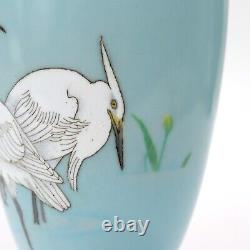 Antique Japanese Wireless & Wired Cloisonné Vase with Egrets vr