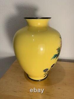 Antique Japanese Yellow Glaze Cloisonne Vase With Silver Base, Perfect Condition