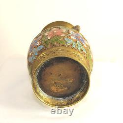 Antique Japanese champlevé jar, vase with griffin handles