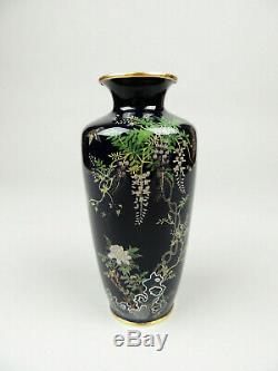 Antique Japanese cloisonne vase bird and wisteria