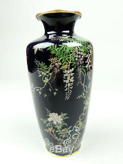 Antique Japanese cloisonne vase bird and wisteria