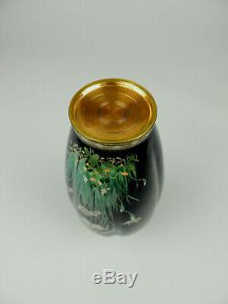 Antique Japanese cloisonne vase iris flowers