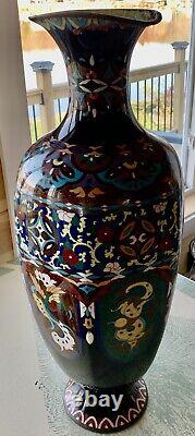 Antique Large 24 Japanese Meiji Period 1868-1912 Bronze Cloisonne Enamel Vase