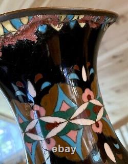 Antique Large 24 Japanese Meiji Period 1868-1912 Bronze Cloisonne Enamel Vase