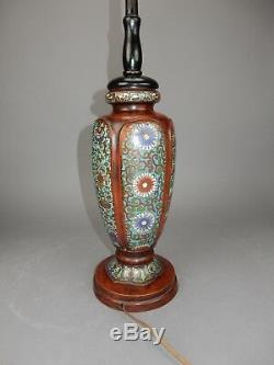 Antique Large Japanese Bronze and cloisonné vase mounted as lamp