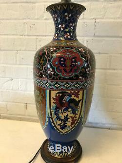 Antique Large Japanese Cloisonne Vase Mounted as Lamp Phoenix Butterfly Dragon