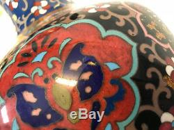 Antique Large Japanese Cloisonne Vase Mounted as Lamp Phoenix Butterfly Dragon