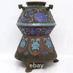 Antique Large Japanese Meiji Bronze and Champleve Enamel Vase Urn