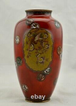 Antique Large Meiji-Period Japanese Cloisonne Ho-o Phoenix lobbed baluster vase