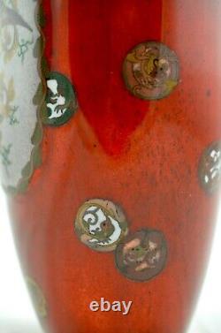 Antique Large Meiji-Period Japanese Cloisonne Ho-o Phoenix lobbed baluster vase