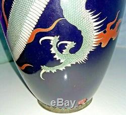 Antique Late 19th Century Japanese Cloisonne Vase with Dragon 9.5 inches high