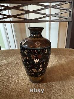 Antique Late Meiji Period Japanese Cloisonne Enamel and Brass Butterfly Vase