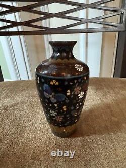 Antique Late Meiji Period Japanese Cloisonne Enamel and Brass Butterfly Vase