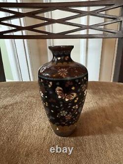 Antique Late Meiji Period Japanese Cloisonne Enamel and Brass Butterfly Vase