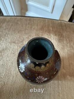 Antique Late Meiji Period Japanese Cloisonne Enamel and Brass Butterfly Vase