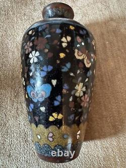 Antique Late Meiji Period Japanese Cloisonne Enamel and Brass Butterfly Vase