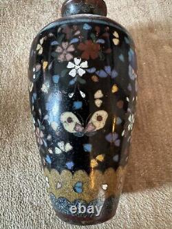 Antique Late Meiji Period Japanese Cloisonne Enamel and Brass Butterfly Vase