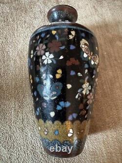 Antique Late Meiji Period Japanese Cloisonne Enamel and Brass Butterfly Vase