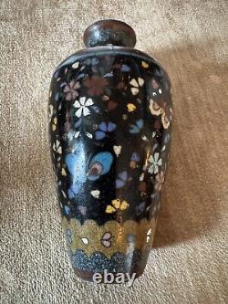 Antique Late Meiji Period Japanese Cloisonne Enamel and Brass Butterfly Vase