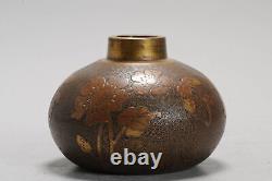 Antique Lovely Engraved Japanese Bronze Bottle Vase with glass inside Japan