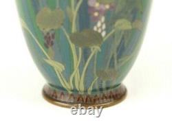 Antique MEIJI Japanese IRIS Flowers Cloisonne Silver Wire Vase 19th Early 20th c