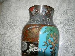 Antique MEIJI PAIR of 2 Blue CLOISONNE Vases