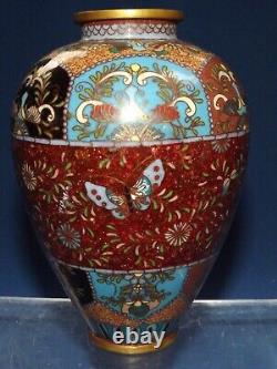 Antique MEJI Japanese Cloisonné 5.5T Vase Copper Dust WithButterflies Undamaged