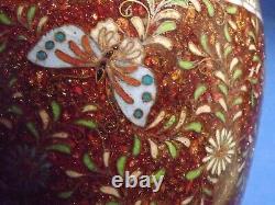 Antique MEJI Japanese Cloisonné 5.5T Vase Copper Dust WithButterflies Undamaged