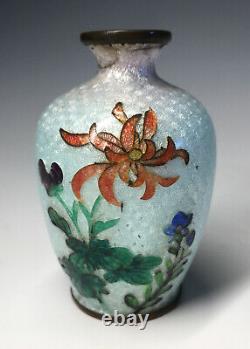 Antique MINIATURE Foil Guilloche Cloisonne Enamel Ginbari Flower Vase Japanese