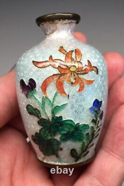 Antique MINIATURE Foil Guilloche Cloisonne Enamel Ginbari Flower Vase Japanese