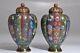 Antique Matching Pair Japanese Cloisonne Butterfly Dragon Ribbed Lidded Vases