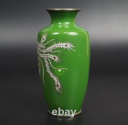 Antique Meiji Era Cloisonne Small Vase Grass Green Phoenix H4.8 Japan