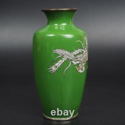 Antique Meiji Era Cloisonne Small Vase Grass Green Phoenix H4.8 Japan