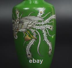 Antique Meiji Era Cloisonne Small Vase Grass Green Phoenix H4.8 Japan