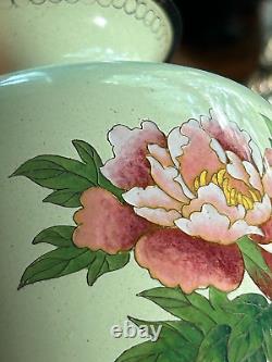 Antique Meiji Era Owari Cheladon Cloisonne Vase Cherry MINTY