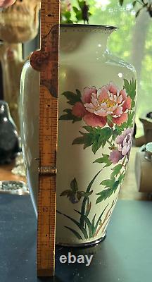 Antique Meiji Era Owari Cheladon Cloisonne Vase Cherry MINTY