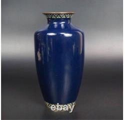 Antique Meiji Era Owari Cloisonne Vase Dark Blue H7.3 delicate painting