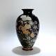 Antique Meiji Japanese Cloisonné Black Enamel Vase W Flowers & Butterflies Vr