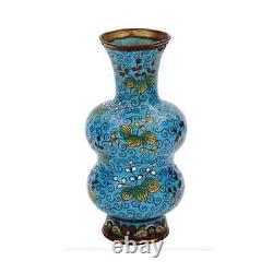 Antique Meiji Japanese Cloisonne Enamel Double Gourd Vase with Paulownia