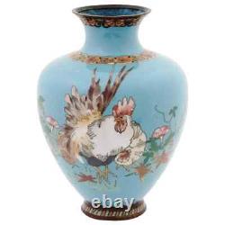 Antique Meiji Japanese Cloisonne Enamel Rooster Vase