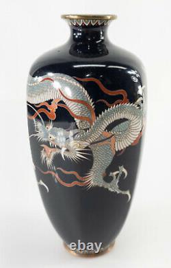 Antique Meiji Japanese Cloisonne Enamel Vase with Dragon