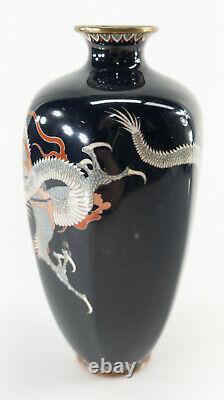 Antique Meiji Japanese Cloisonne Enamel Vase with Dragon